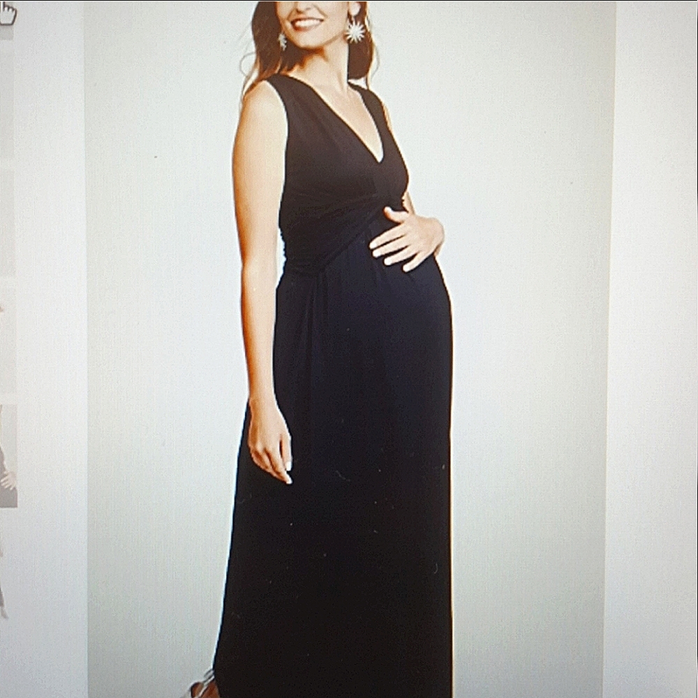 Susana Monaco Maternity Black V Neck Maxi Dress Small